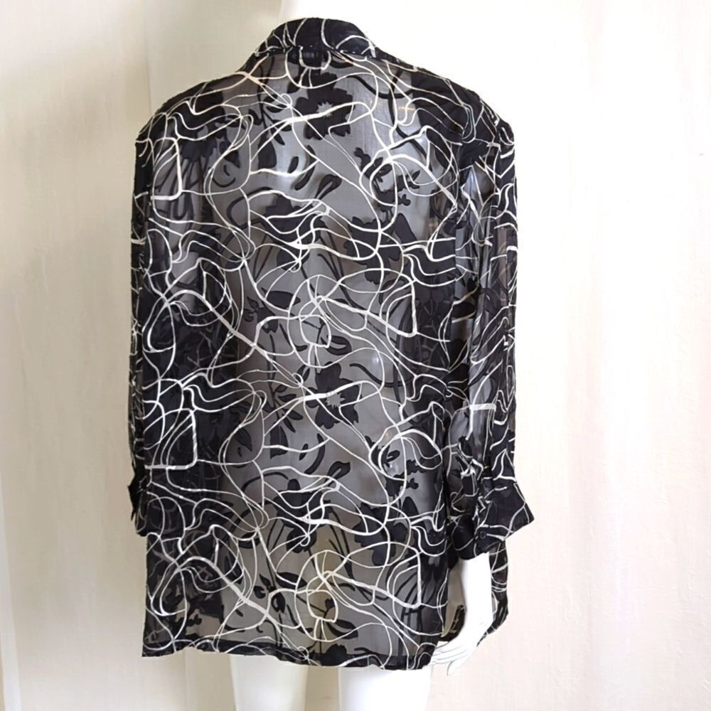 Carol Little Black and White Sheer Print Blouse 2X - Picture 5 of 7